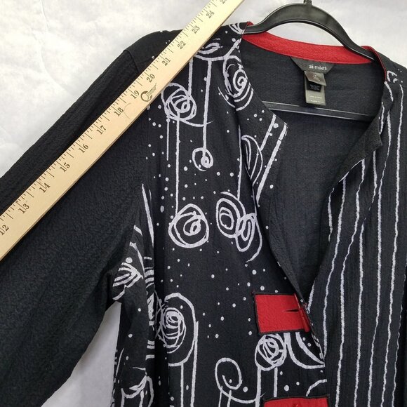 Ali Miles Woven Jacquard Button Front Jacket Women's 1X Black Red Artsy Blouse - Picture 11 of 12